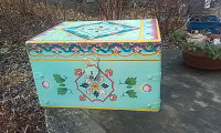 folk art wooden box , hand painted on wood
