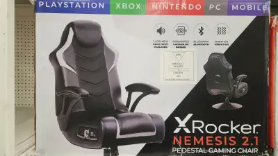 Experience immersive gaming with this Xrocker Nemesis 2.1 gaming chair, featuring built-in speakers,...