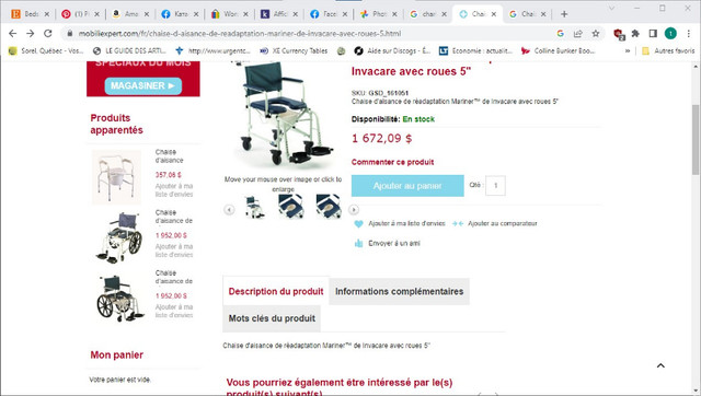 Chaise d'aisance de réadaptation Mariner roue 5'' dans Santé et besoins spéciaux  à Saint-Hyacinthe - Image 3