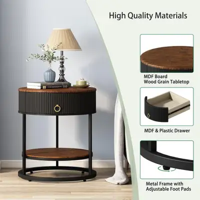 Round End Table with Drawer, Modern Wood Grain Side Table with S, View more