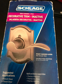 New Schlage Non Turning Decorative Trim Right Handed Lever