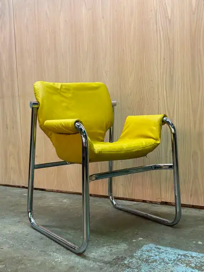 1970s Chromed and Leather Lounge Chair by Maurice Burke, View more