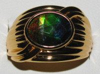 Gold-Plated Canadian Oval Ammolite Gem Ring Thick Band Sz 8 NEW