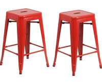 Barstool 24" Backless Metal Stools RED (Set of 2)
