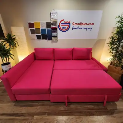 CANAPÉ-LIT SECTIONNEL ROSÉ FONCE REMIS À NEUF+LIVRAISON GRATUITE, View more