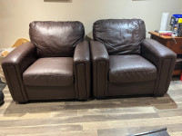2 chocolate leather club chairs NEED GONE