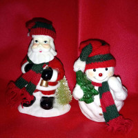 Ceramic Santa And Snowman Set