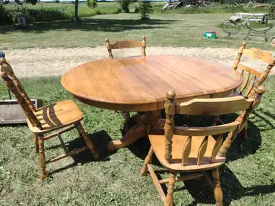 Oak table and chairs, View more