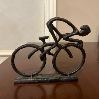 Cyclist Sculpture Cast Iron Primitive Rustic Minimalist Bicycle 