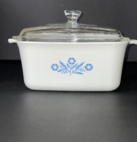 Corningware Blue Cornflower Glass Dish with Lid P-4-B Vintage