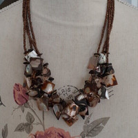 Vintage Bronze bead and shell statement necklace