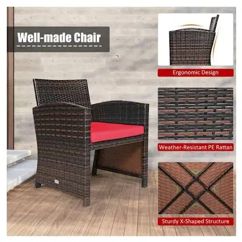 Costway 3PCS Patio Rattan Wicker Furniture Cushion Sofa Coffee in Patio & Garden Furniture in City of Toronto - Image 7
