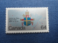 Timbre neuf due Canada sur la Visite Papale à 1,00$