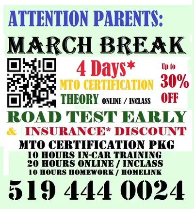 DRIVING SCHOOL march break special  Straford & area, View more