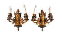 2 Antique Gilt Winged Siren Maiden 4 Arm Wall Sconces