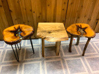 Assorted Handcrafted Side Tables-Epoxy River Flow & Wood Slice