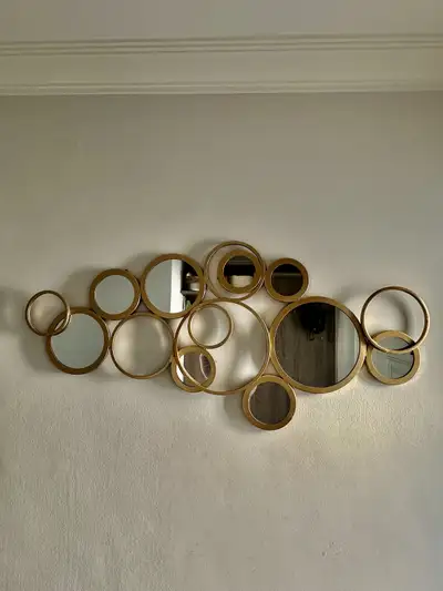 Brushed Gold Accent Circle Wall Mirror , View more