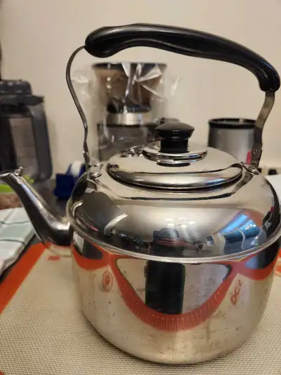 approximately diameter 8 " height 6-7" This is a stainless steel tea kettle with a heat-resistant ha...