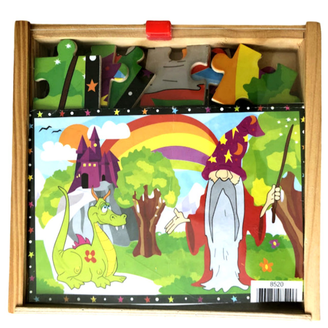 Casse-tête en bois, dans une boîte de bois, Dragon avec magicien dans Jouets et jeux  à Saint-Hyacinthe - Image 3