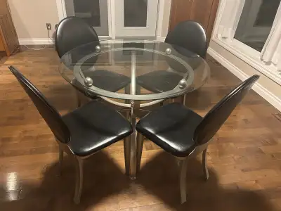 Modern Tempered Glass Round Dining Table Set With  4 Chairs, View more