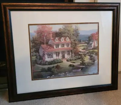 For sale is a nice lakefront cottage scene print called Lakefront Home by T.C. Chiu. Size is 23 inch...