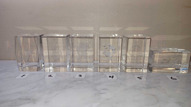 3"T (6) Laser Etched Crystal Glass Cube Paperweights SEE DETAILS in Arts & Collectibles in Calgary