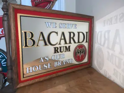Vintage Bacardi Rum mirror bar sign Mint condition, View more