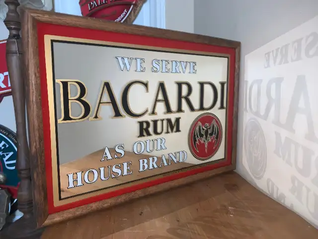 Vintage Bacardi Rum mirror bar sign Mint condition in Arts & Collectibles in Calgary - Image 2