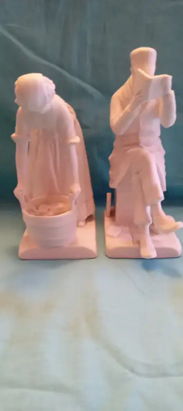 A PAIR OF BISQUE PORCELAIN FIGURINES BY GOBEL GERMANY THEY ARE BOTH IN PERFECT CONDITION SOME WRITTI...