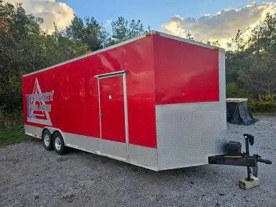 26x8x8 V nose enclosed trailer. Newer tires. 3.5 tonne axles! Tows great. Used it to move as did the...
