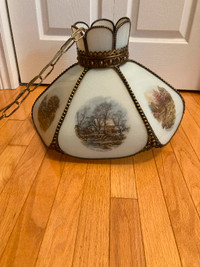 Vintage Currier & Ives hanging swag light long plug in chaincord