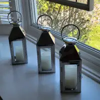 Chrome Hanging Lanterns.  Candles.  Candle Holders 