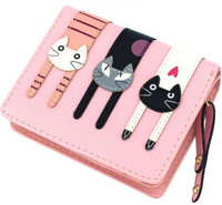 Mini Faux Leather, Bifold, Clutch Wallet for Women, Girls (Pink)
