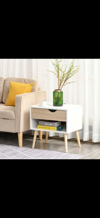 Bedside Table with Drawer and Shelf, Modern Nightstand, End Tabl