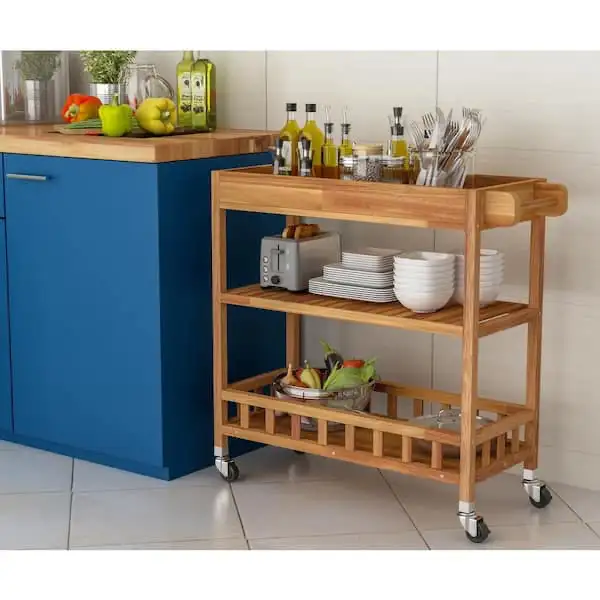 3 Tier Large Solid Acacia Kitchen Cart, Golden Teak in Hutches & Display Cabinets in City of Toronto - Image 5