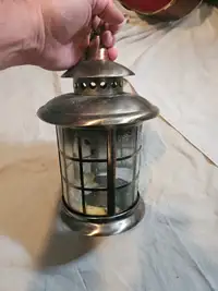 12" Metal and glass, large candle holder lantern.