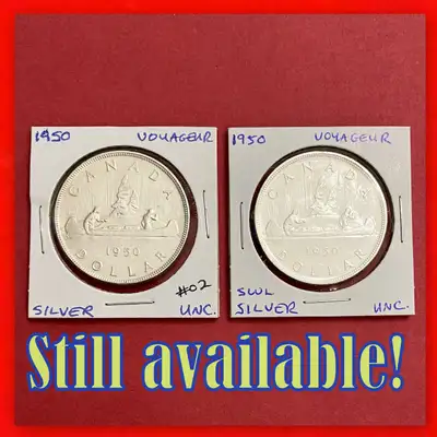 Unique Pair of 1950 Canada Uncirculated $1 Silver Dollar Coins!, View more