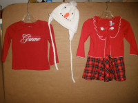 Xmas Dress, Santa Long Sleeve, Snowman Hat.  Size 18 mos