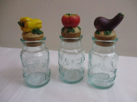 Vintage Italian Glass Spice Jars w/ Sculpted Vegetable Lids