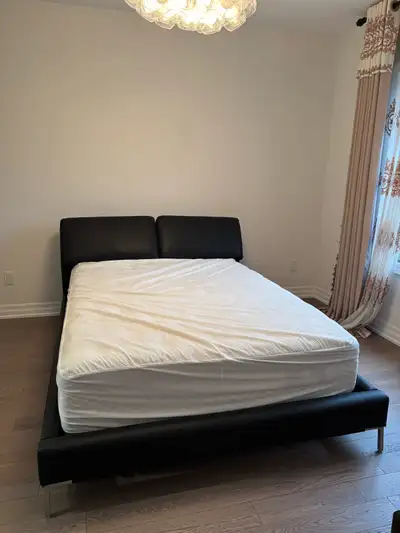 Queen Black Leather Bed + Matching Bench  – G, View more