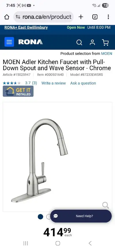Upgrade your kitchen with this nearly new Moen Adler Kitchen Faucet featuring a pull-down spout and...