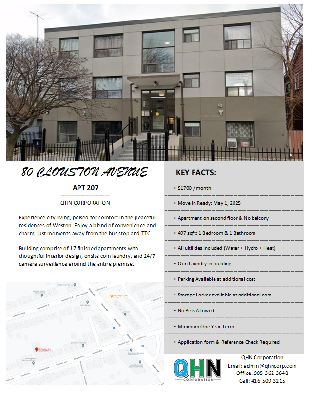 Apartment 1 BEDROOM - at Clouston Avenue, YORK ON