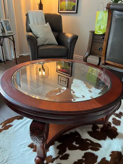Coffee table, wood and glass, View more
