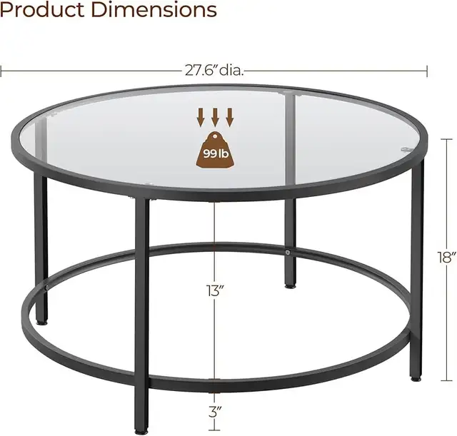 27.6" Round Glass Coffee Table, Small Coffee Table for Living Ro in Coffee Tables in Markham / York Region - Image 3