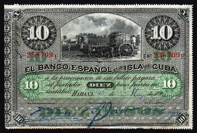 1896 Cuba 10 Pesos Banknote Pick-49 Circulated Free S/H in Arts & Collectibles in Oakville / Halton Region - Image 2