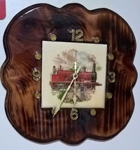 Vintage Lacquered Wooden Wall Clock with Ceramic Tile Center