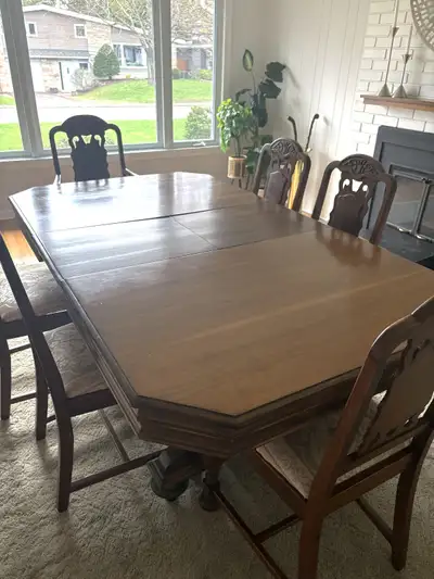 Solid Oak Wood Dining Table and Chairs (1950s), View more