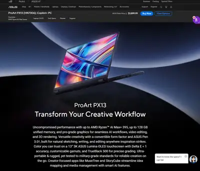 ASUS ProArt PX13 - RTX 4070, 32GB, 2TB, 3K OLED + ASUS Pen 2.0, View more