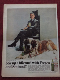 1969 Smirnoff Vodka/Fresca  w/ St. Bernard Dog Original Ad