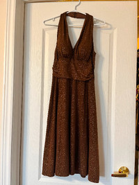 Brown with gold sparkle evening party dress / Prom Dress